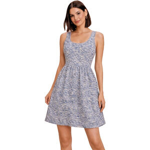 Zara Women Skater Mini Dress Aline Blue White Tweed Prom Wedding Small Scoop